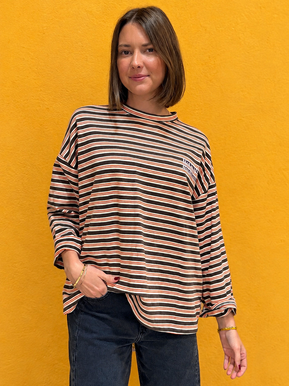 pull rayé tendance pour femme col rond 