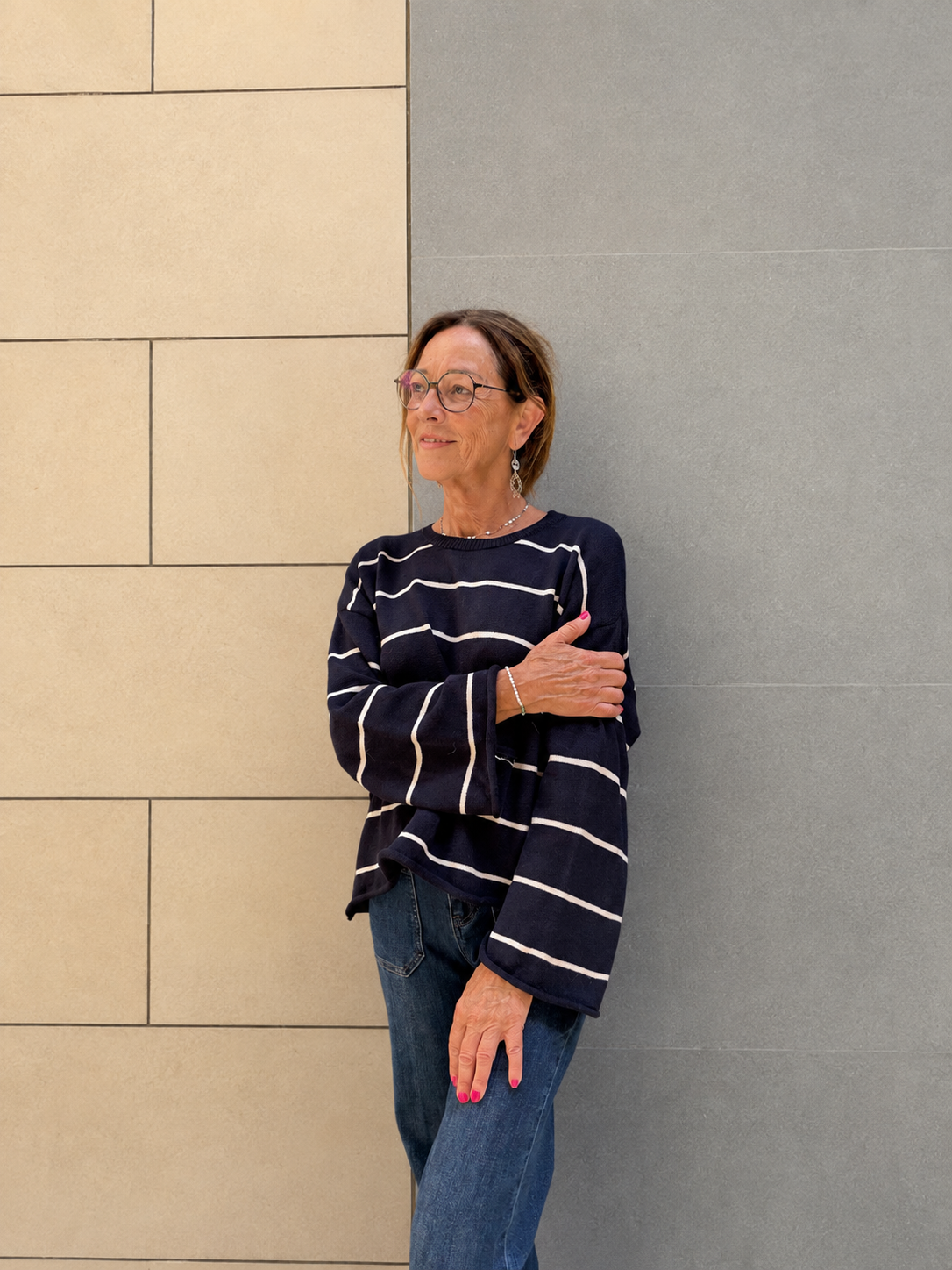 pull bleu marine à rayures pour femme tendance mi saison