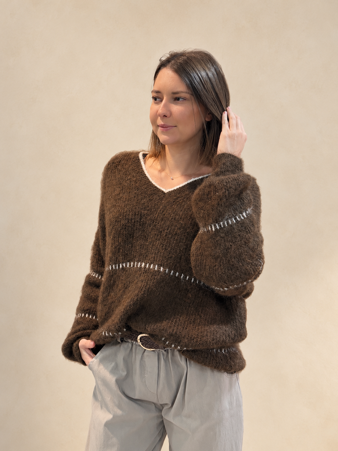 Pull oversize bohème en maille