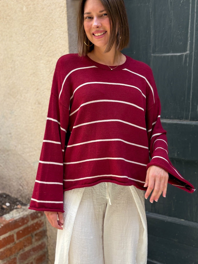 Pull col rond à rayures tendance pour femme