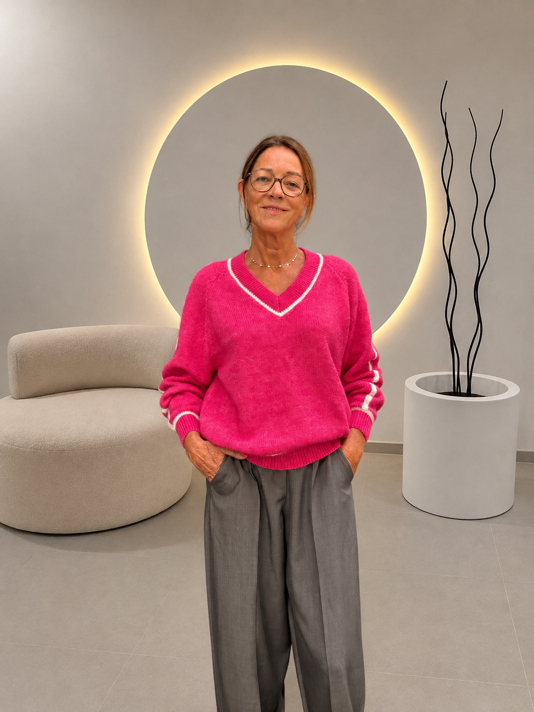 pull chaud col v en cachemire tendance pour femme rose