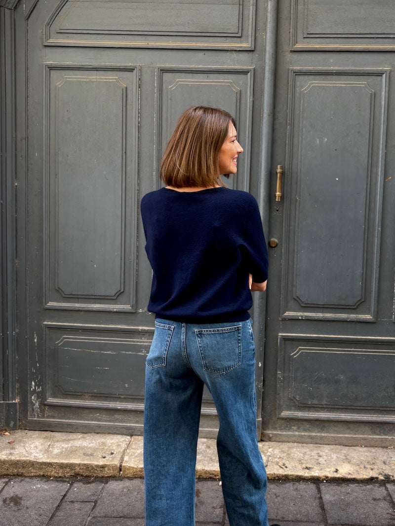 Pull en maille à manches 3/4 et col V