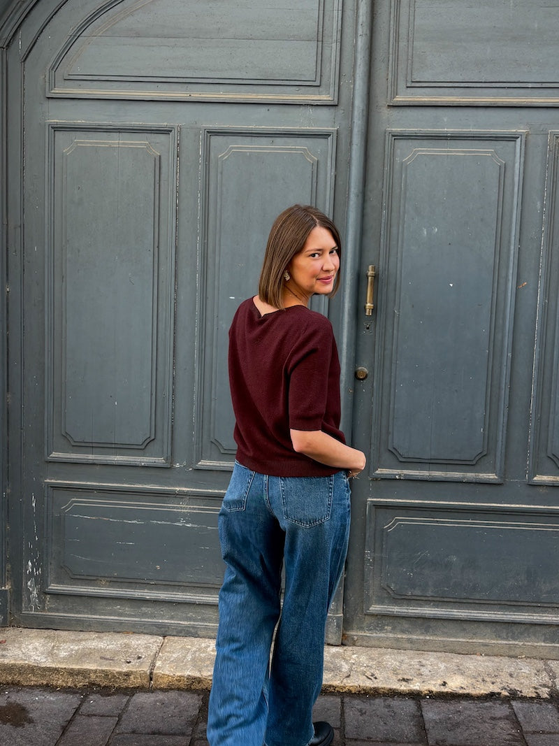 Pull en maille à manches 3/4 et col V
