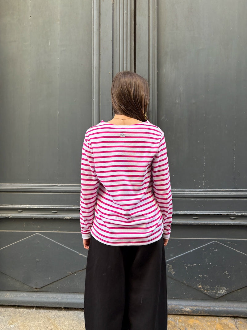 T-shirt à manches longues rayé rose et blanc - Love by MD