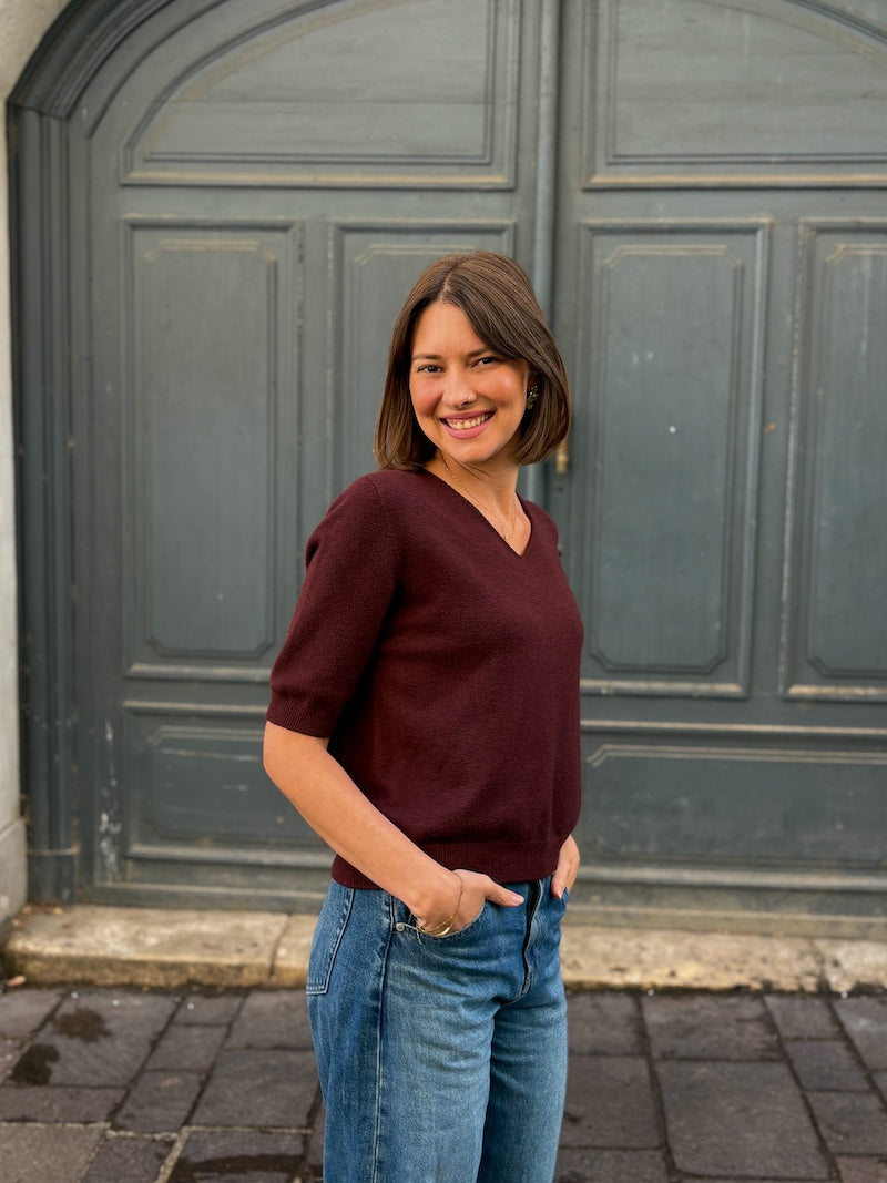 Pull en maille à manches 3/4 et col V