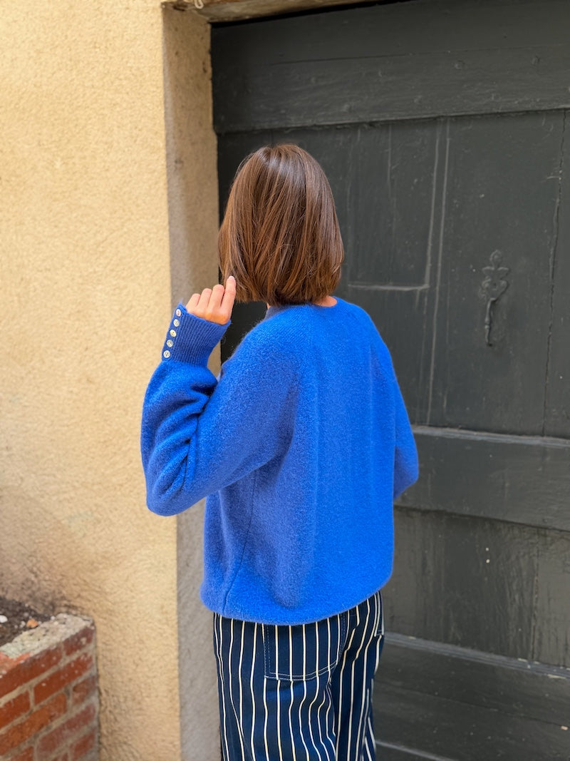 pull col rond en laine bleu roi mi saison automne tendance