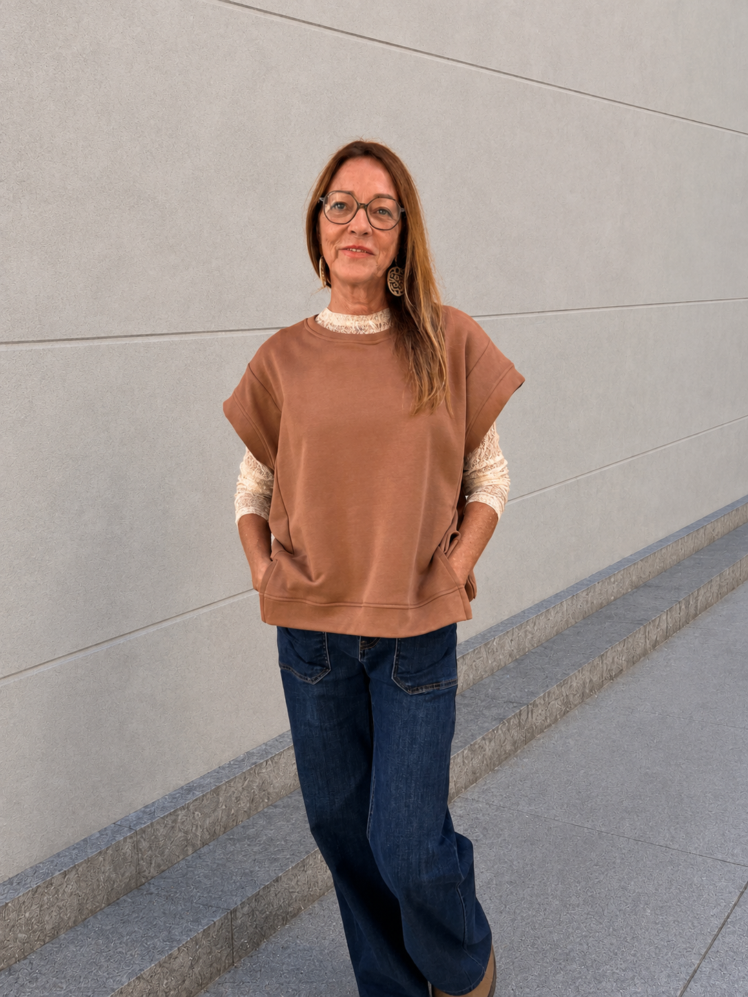 pull sans manches marron tendance pour femme