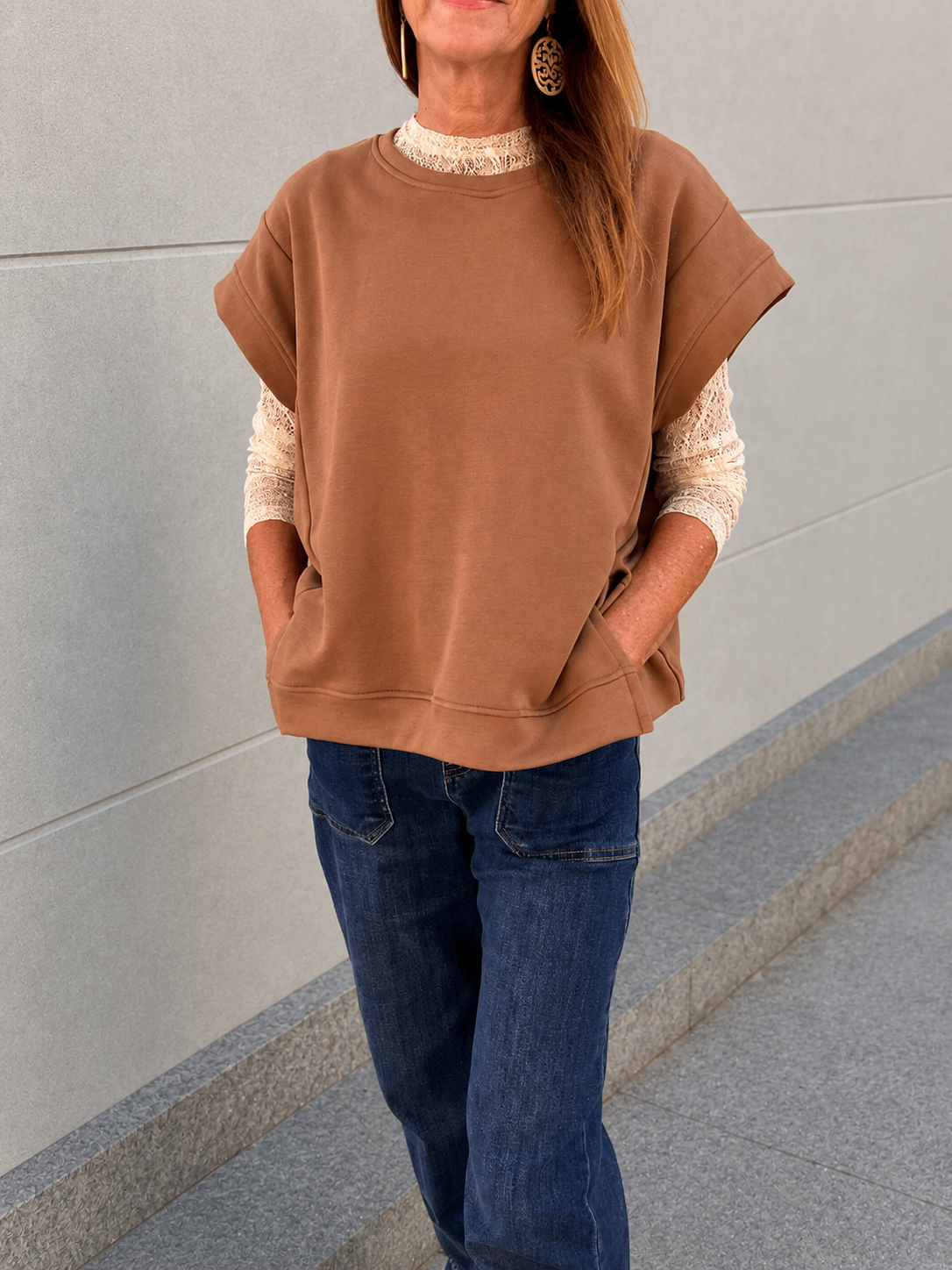 pull sans manches marron tendance mi saison pour femme love by md