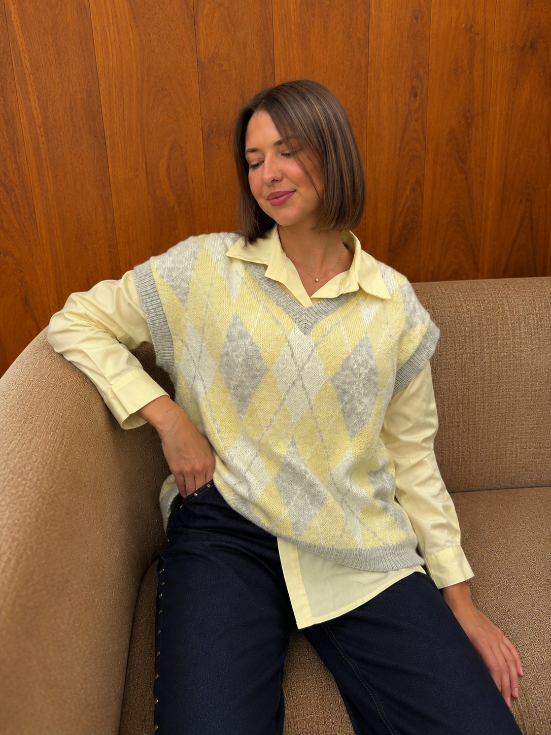pull sans manches en laine jacquard tendance