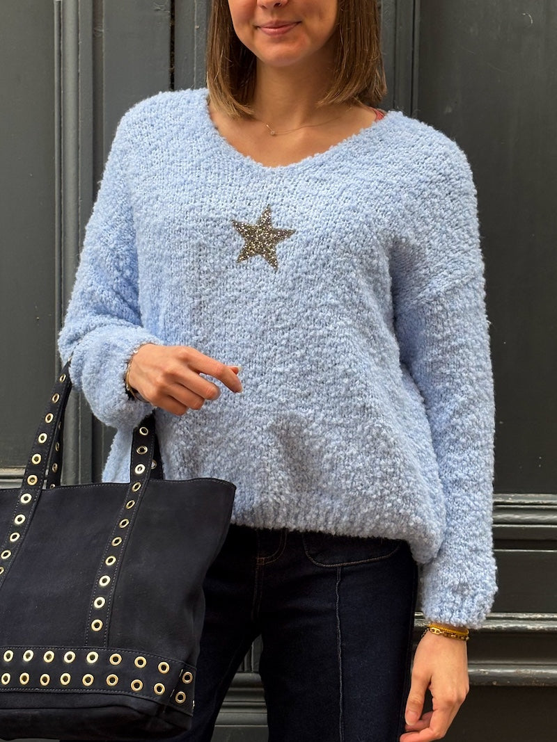 Pull jaune pastel en maille Étoile