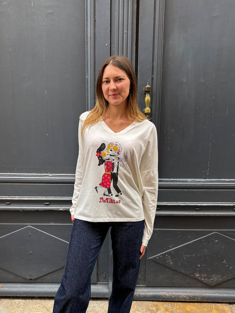 Tee-shirt blanc Calavera Tête de mort Banditas from Marseille Davo