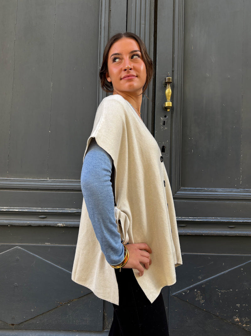 Gilet sans manches à noeuds blanc cassé