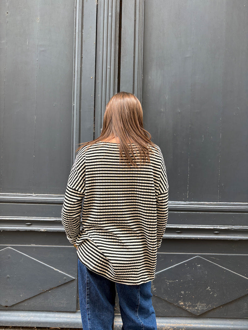 Pull marinière blanche et noire Banditas from Marseille - Maraide