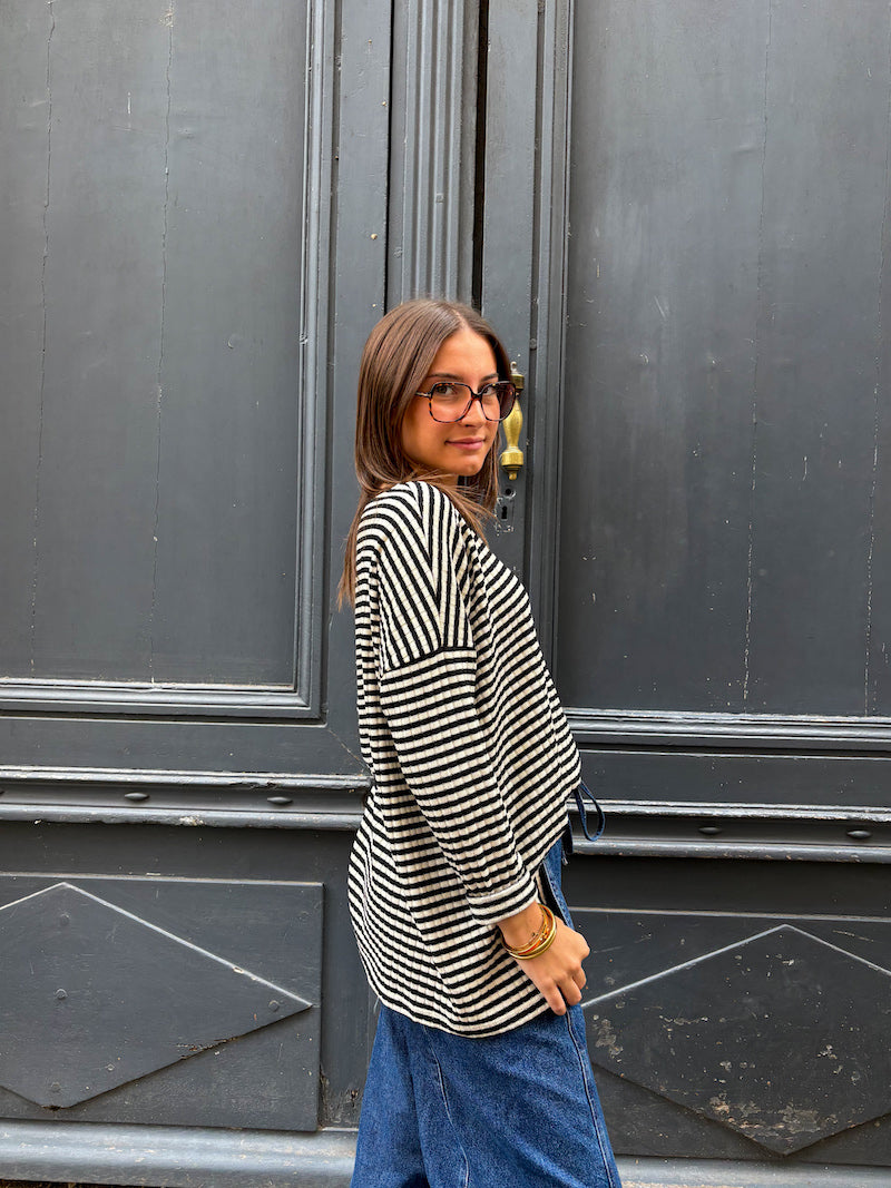 Pull marinière blanche et noire Banditas from Marseille - Maraide