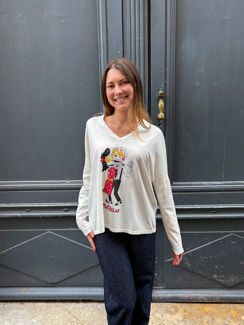 Tee-shirt blanc Calavera - Tête de mort Banditas from Marseille - Davos