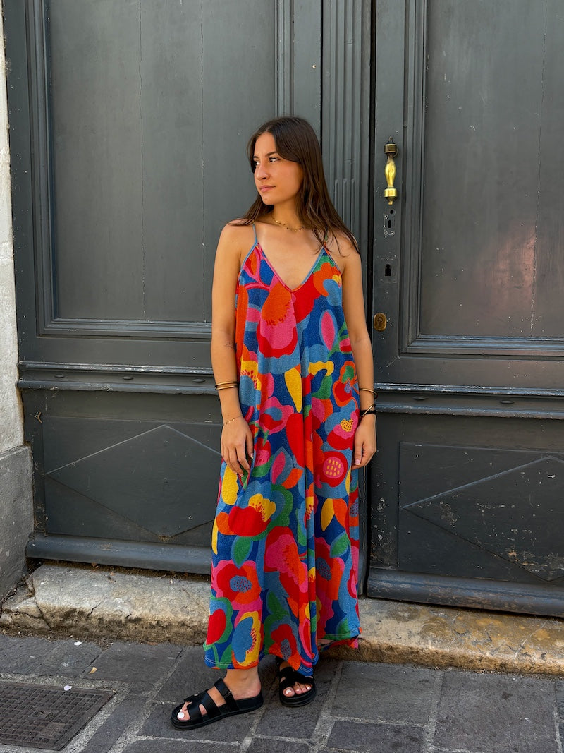Robe longue à fleurs multicolores - Bohème et tendance