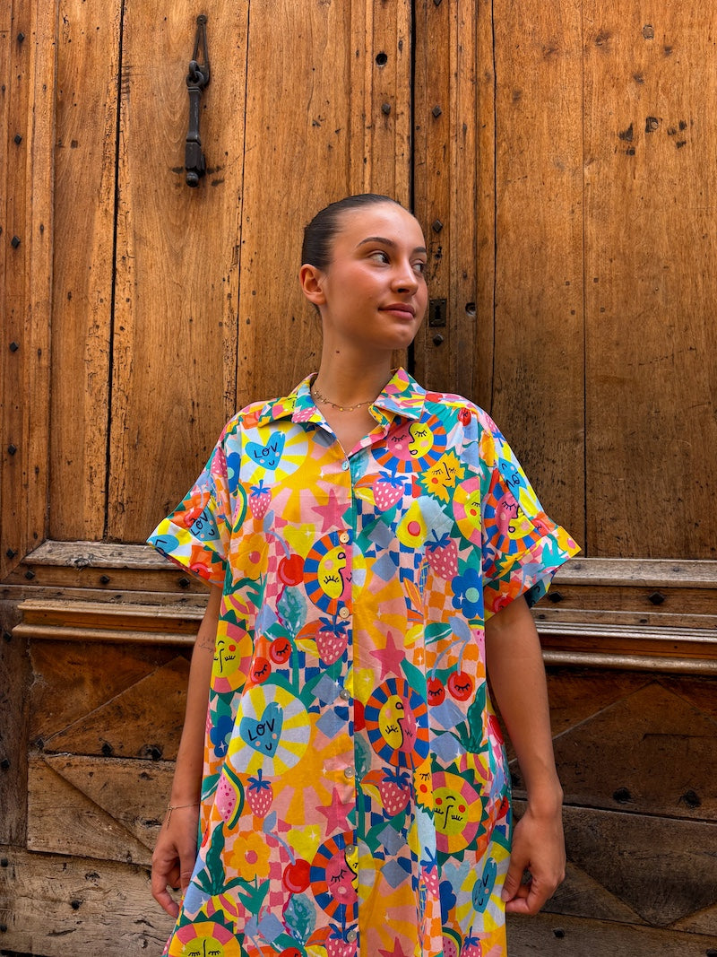 Robe chemise bohème chic motif coloré