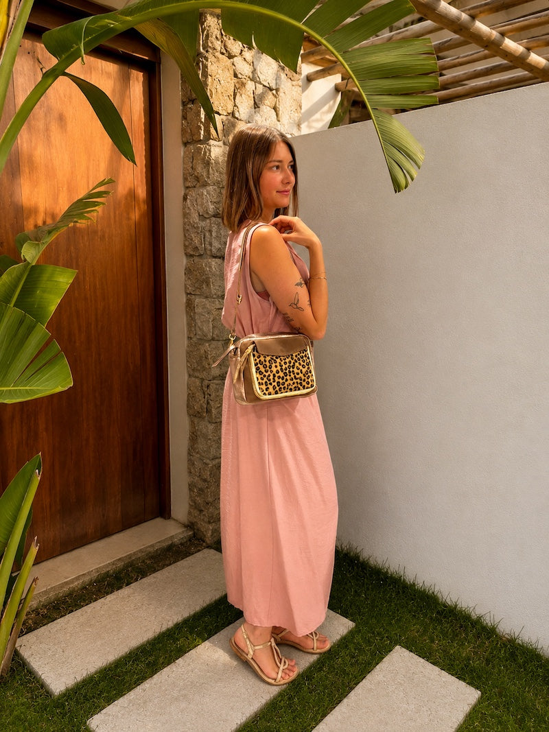 Robe longue rose poudrée plissée - Bohème et chic