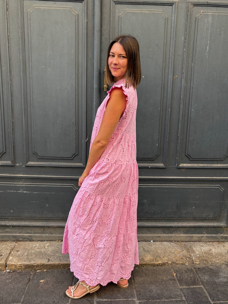 Robe longue en dentelle rose - Bohème chic