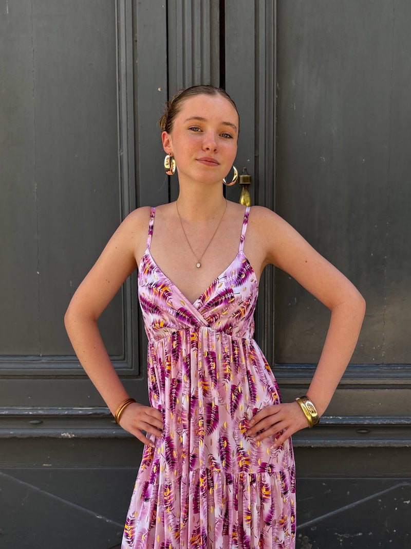 Robe à fines bretelles rose bohème