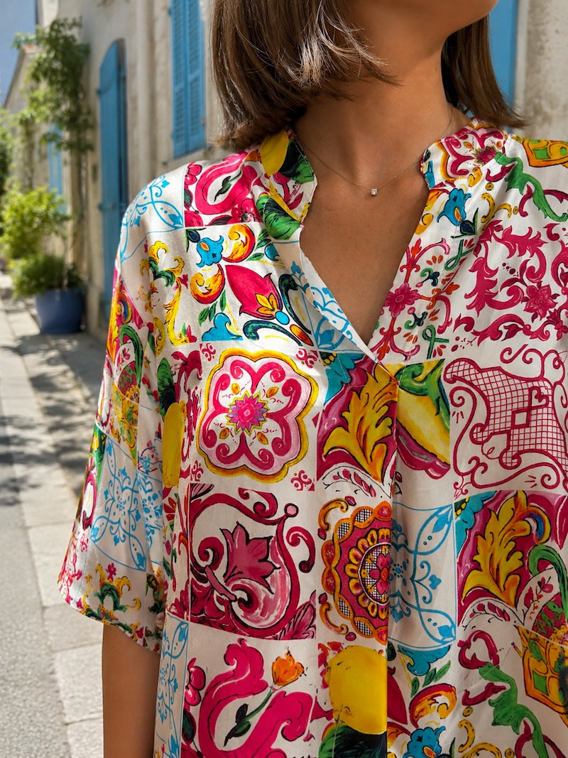 Robe fluide en viscose imprimé coloré