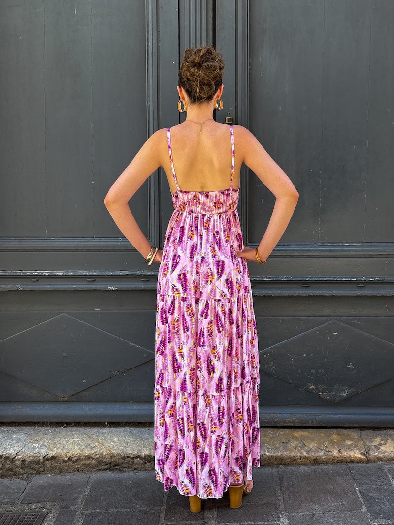 Robe à fines bretelles rose bohème