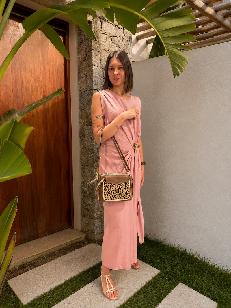 Robe longue rose poudrée plissée - Bohème et chic