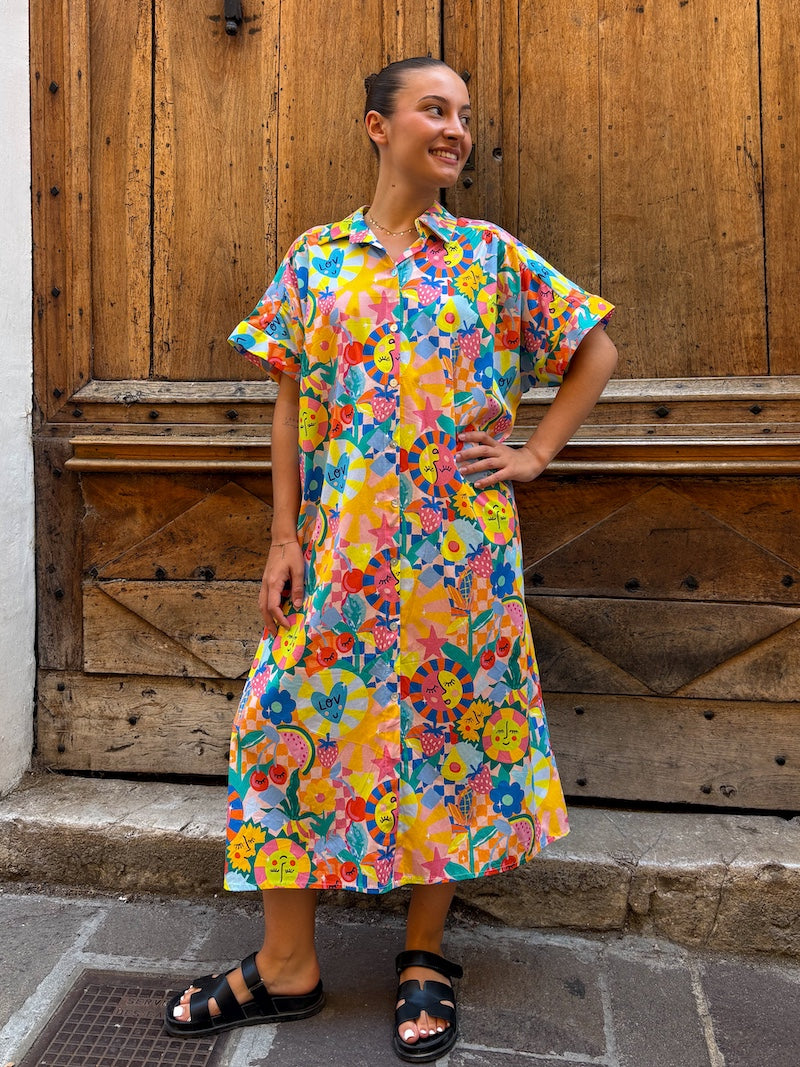 Robe chemise bohème chic motif coloré