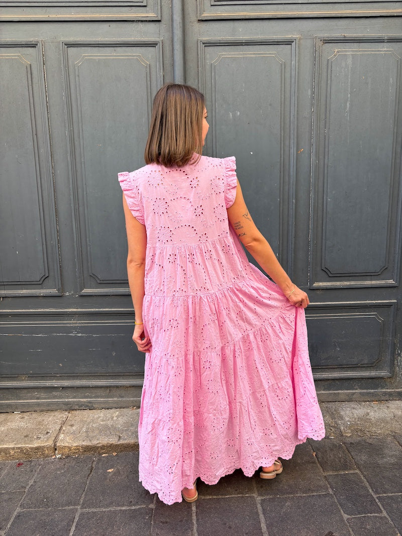 Robe longue en dentelle rose - Bohème chic