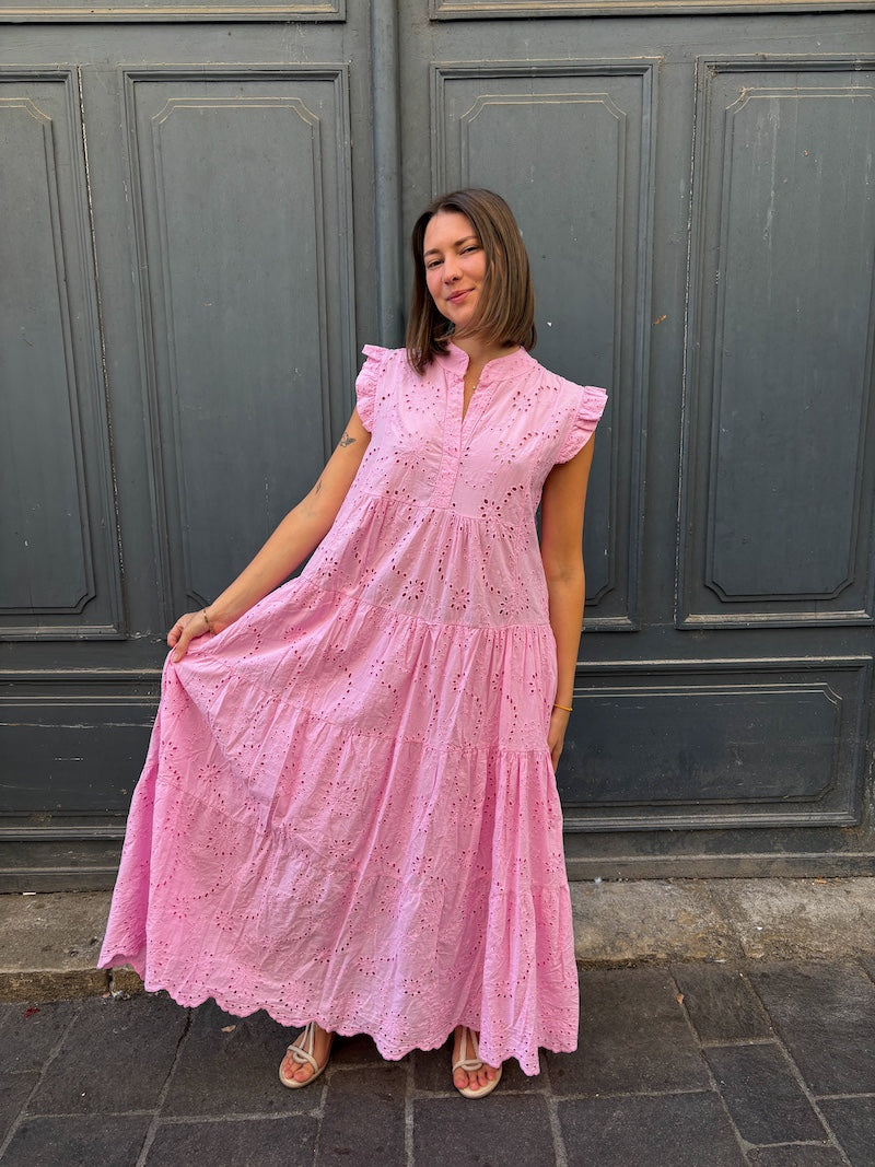 Robe longue en dentelle rose - Bohème chic