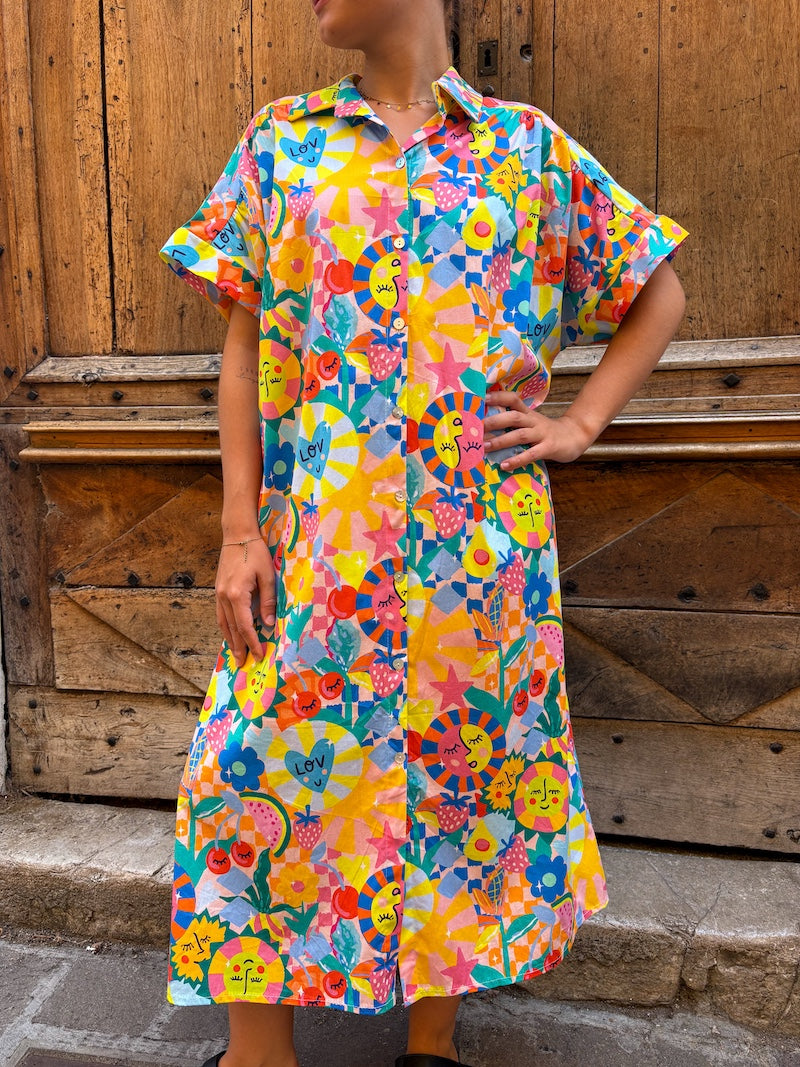 Robe chemise bohème chic motif coloré