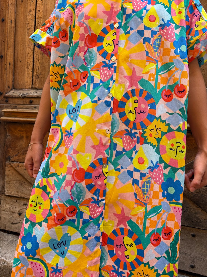 Robe chemise bohème chic motif coloré