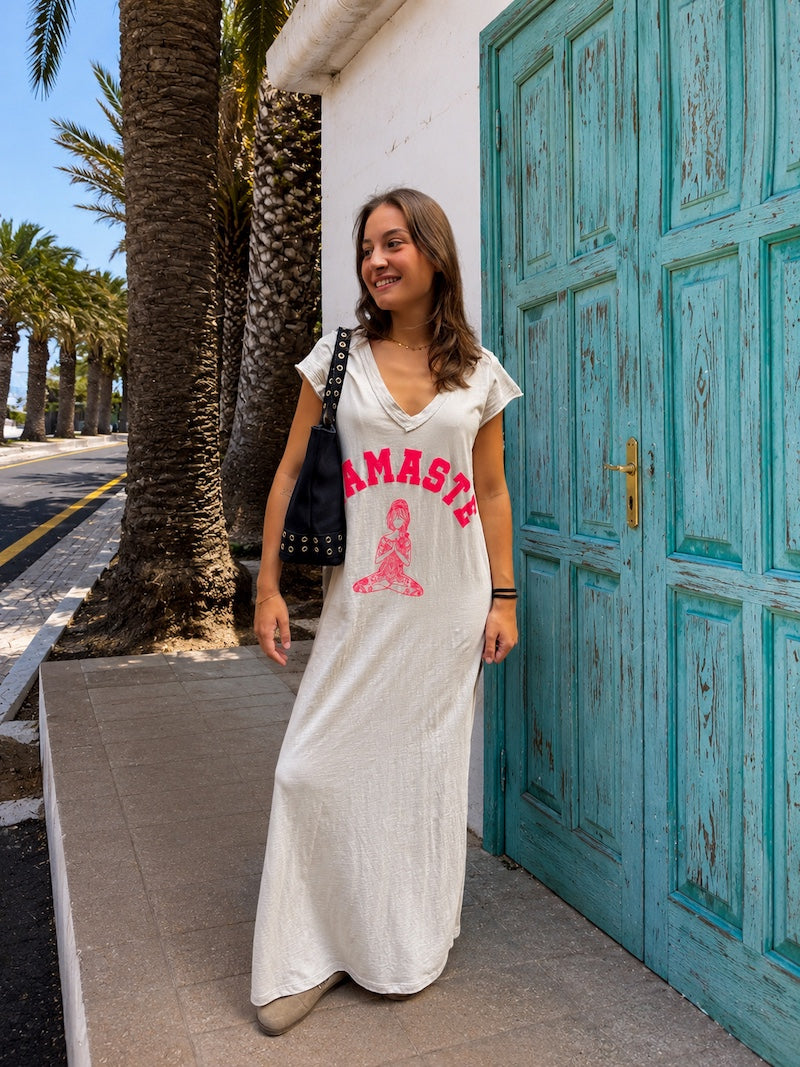 Robe t-shirt longue blanche Namasté