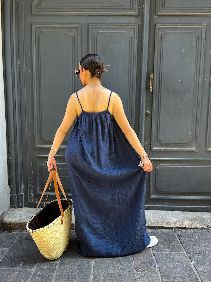 Robe longue bleu ample bohème