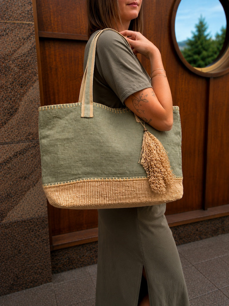 Sac cabas en tissu kaki - Bohème et tendance