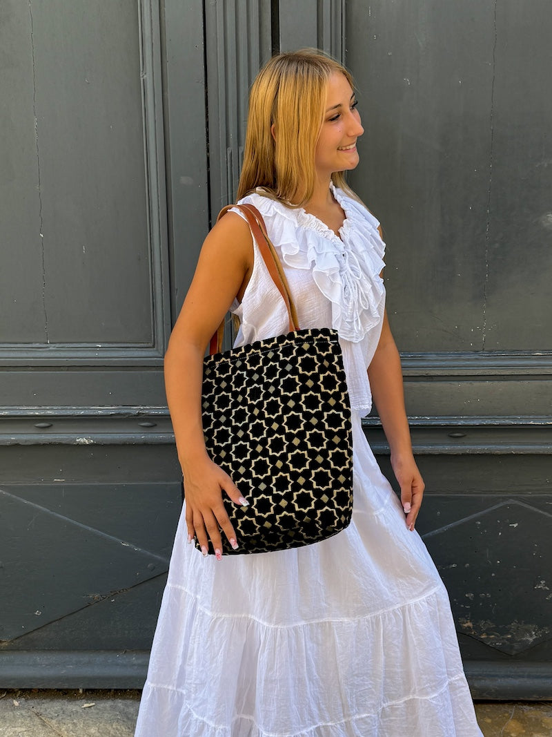 Sac marocain en cuir et tissu