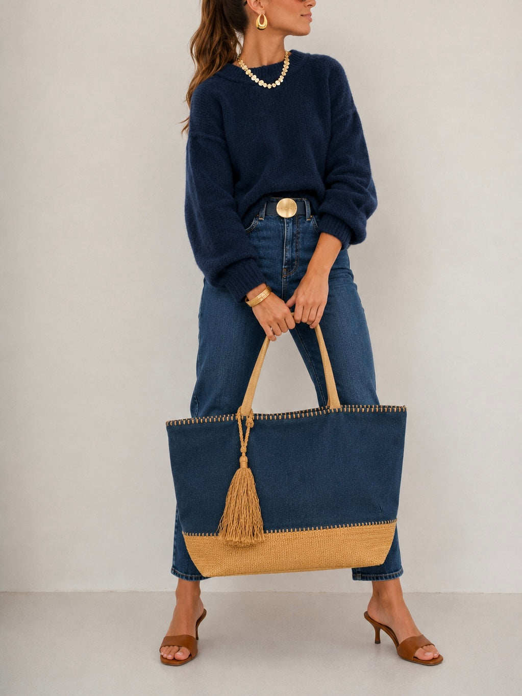 Sac cabas en tissu bleu marine