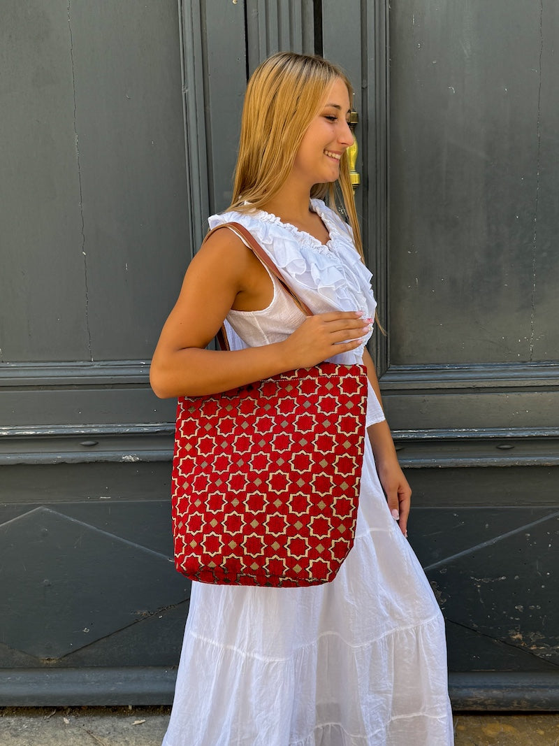 Sac marocain en cuir et tissu