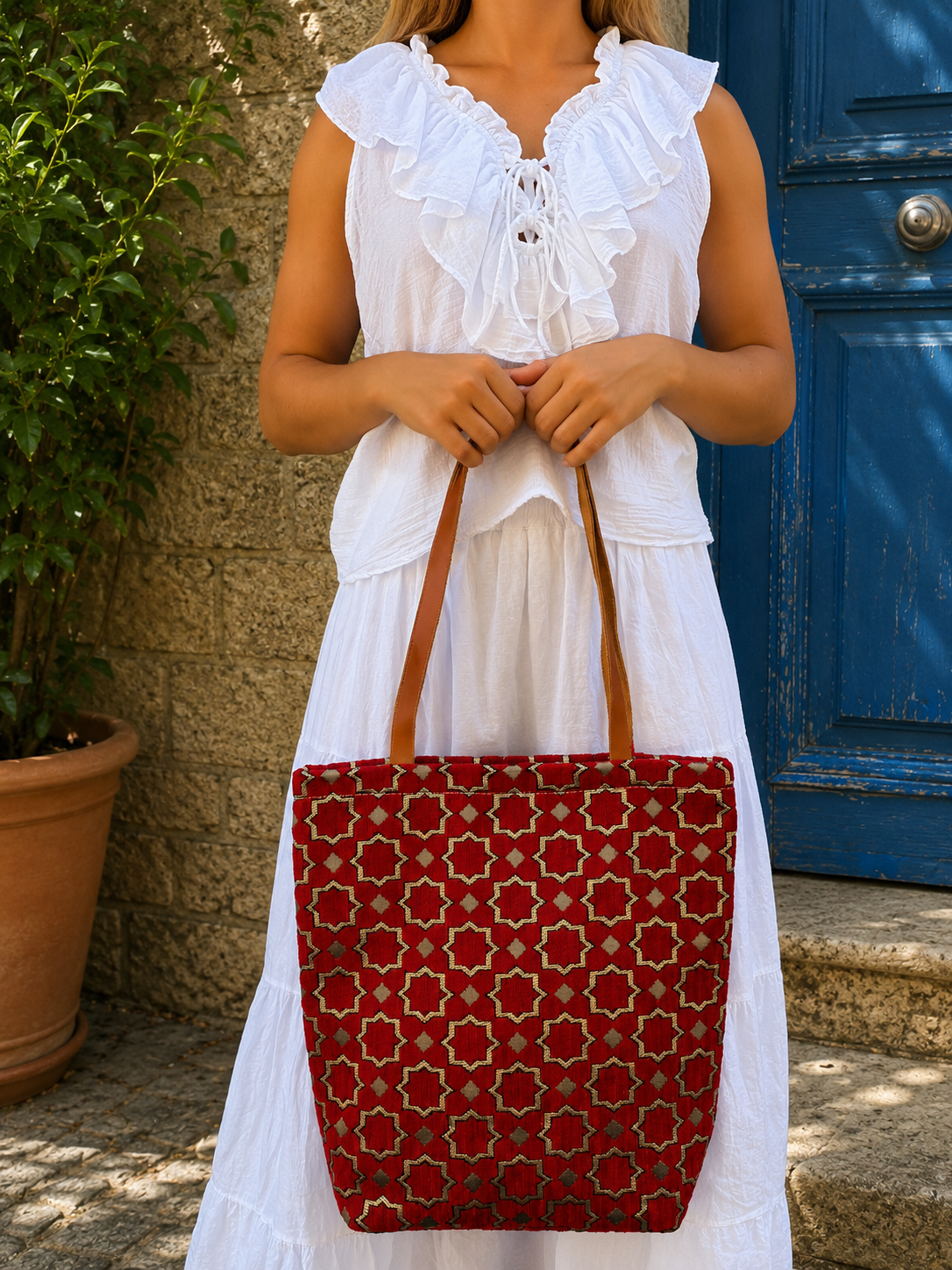 Sac marocain en cuir et tissu