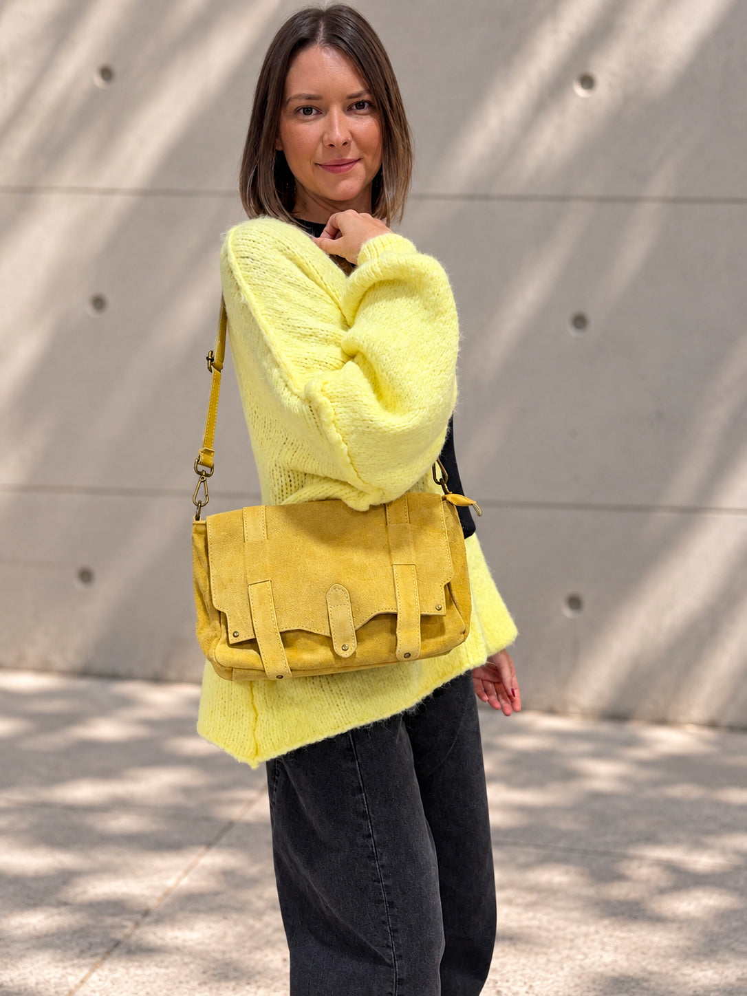 sac jaune en daim tendance pour femme