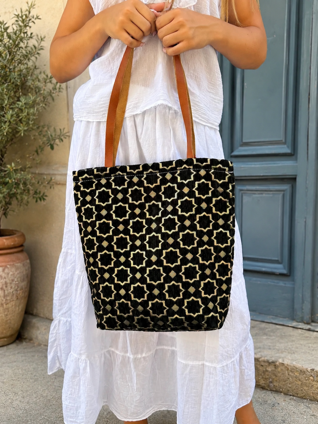 Sac marocain en cuir et tissu