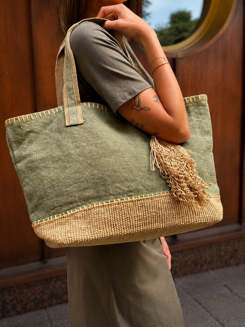 Sac cabas en tissu kaki - Bohème et tendance