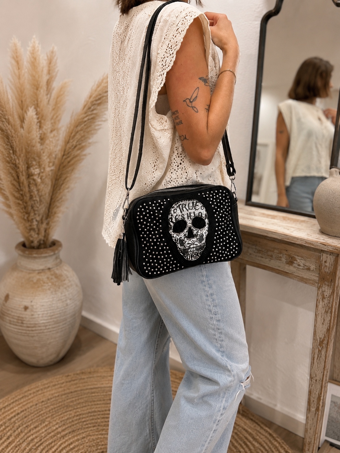 sac noir tête de mort mexicaine rock tendance pour femme