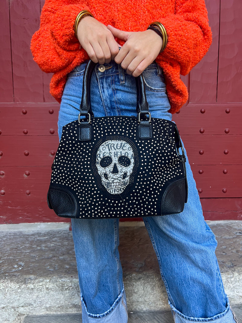 Sac à main noir à strass calavera