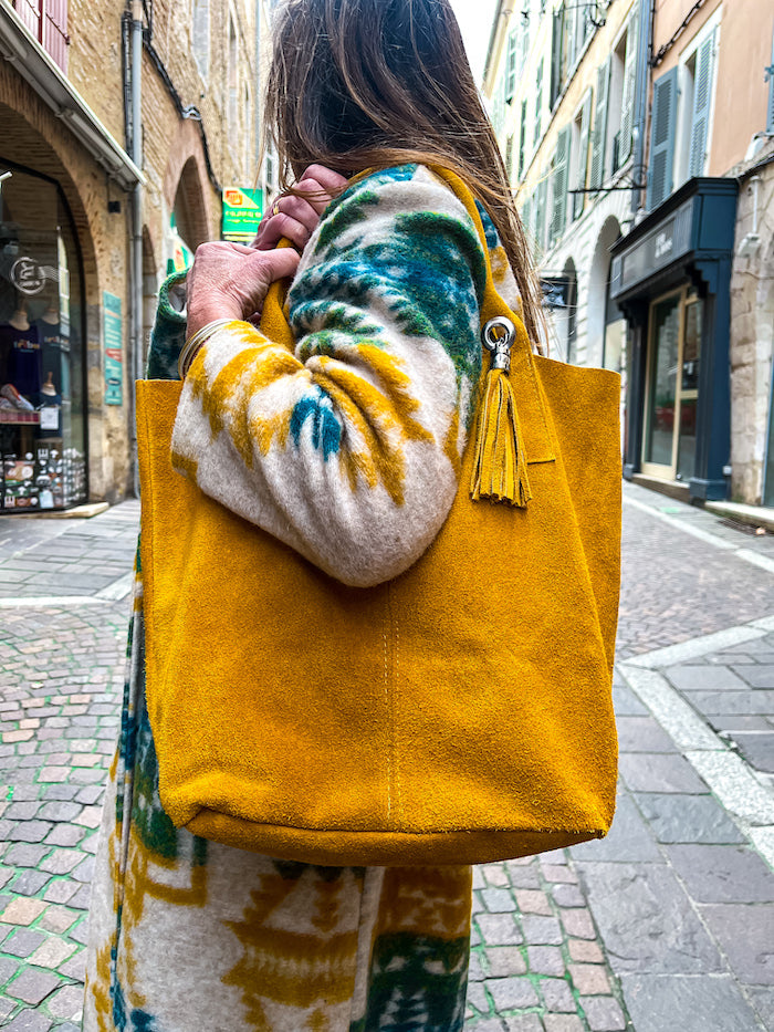 Sac fourre-tout en daim jaune safran