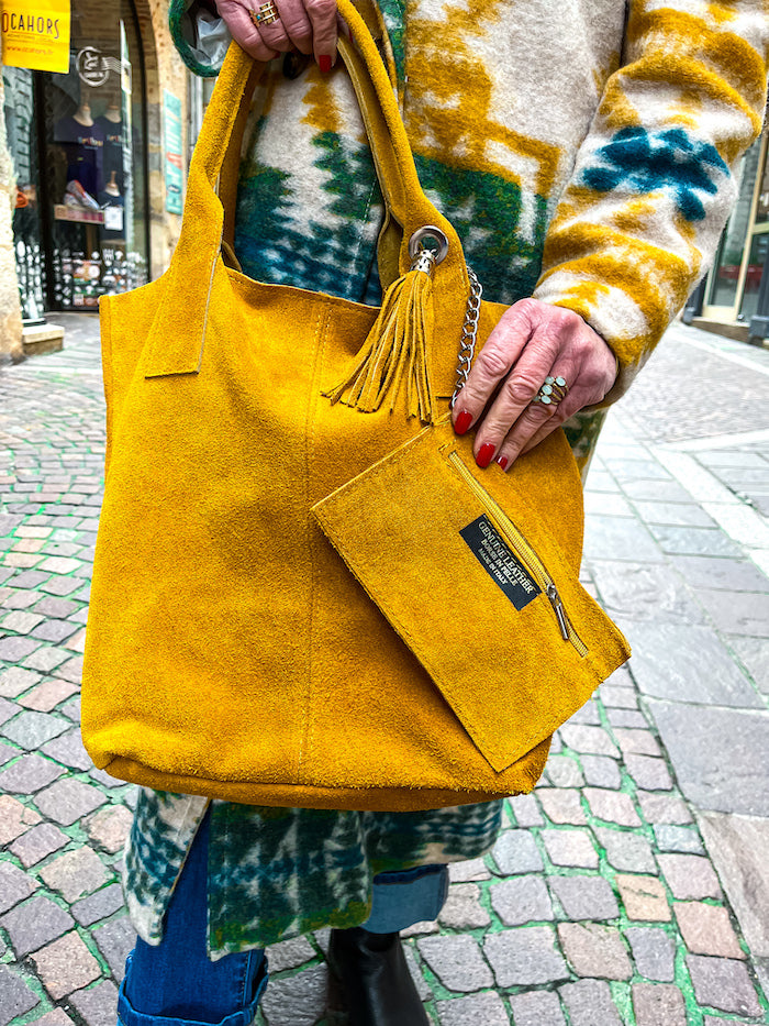 Sac fourre-tout en daim jaune safran