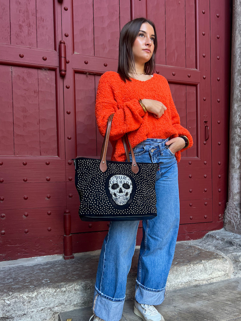 Sac gothique tête de mort strass