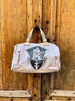 Sac à main beige à visage africain en strass