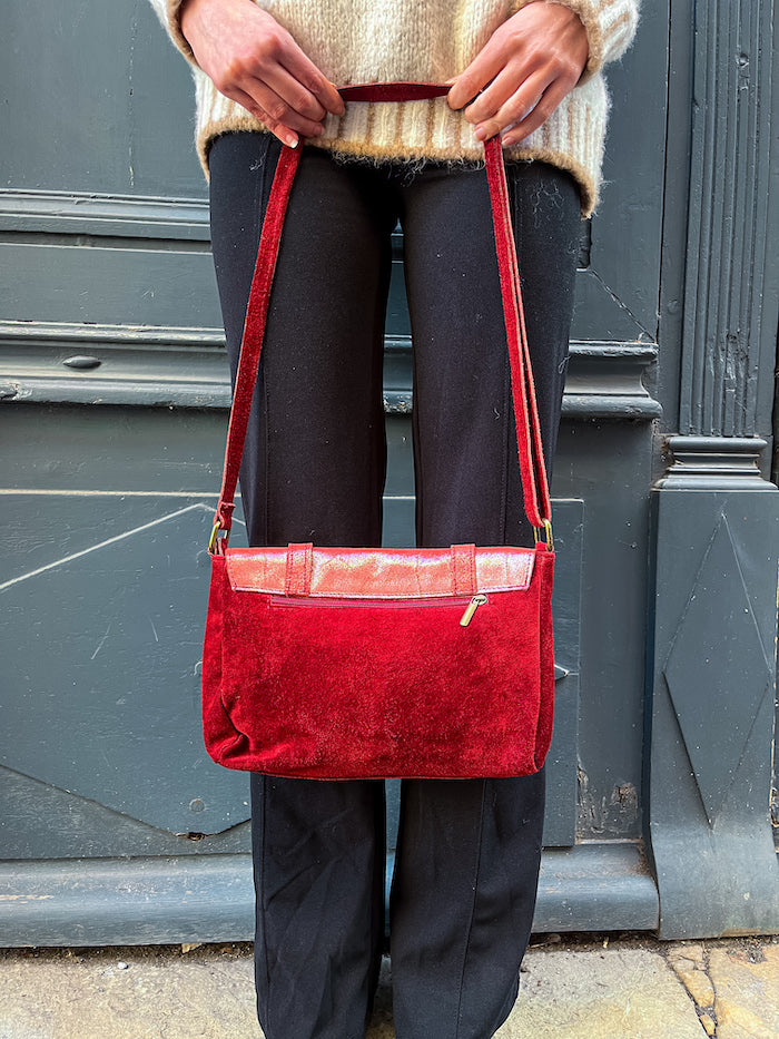 Sac bandoulière en cuir rouge/bordeaux