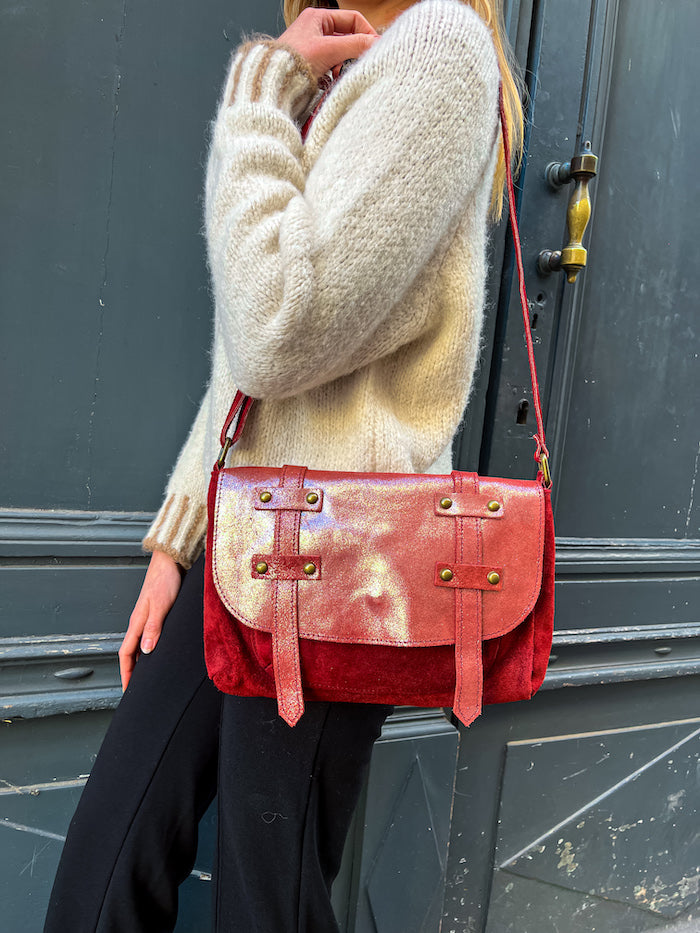 Sac bandoulière en cuir rouge/bordeaux